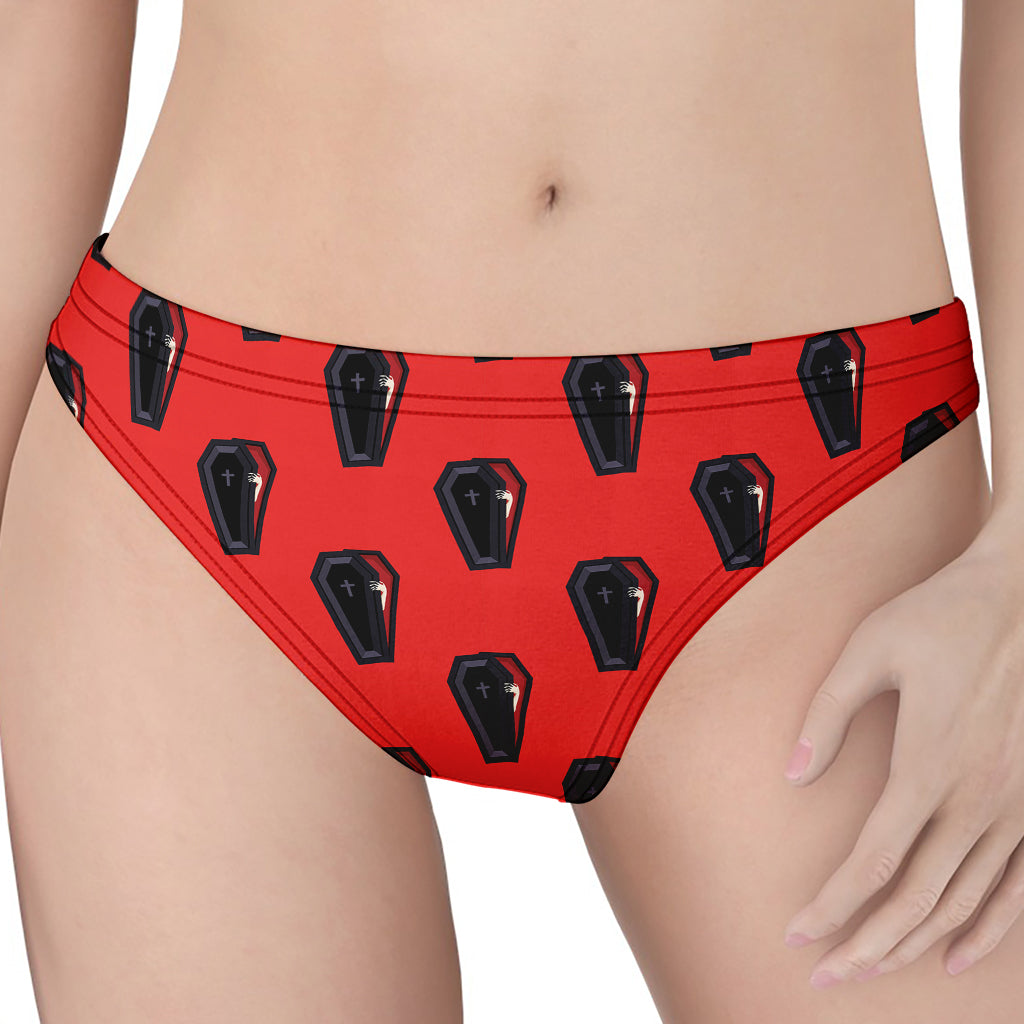 Orange Halloween Coffin Pattern Print Women's Thong