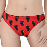 Orange Halloween Coffin Pattern Print Women's Thong