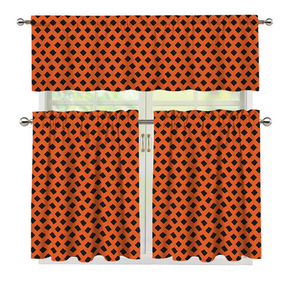 Orange Halloween Pattern Print 3 Piece Kitchen Curtains