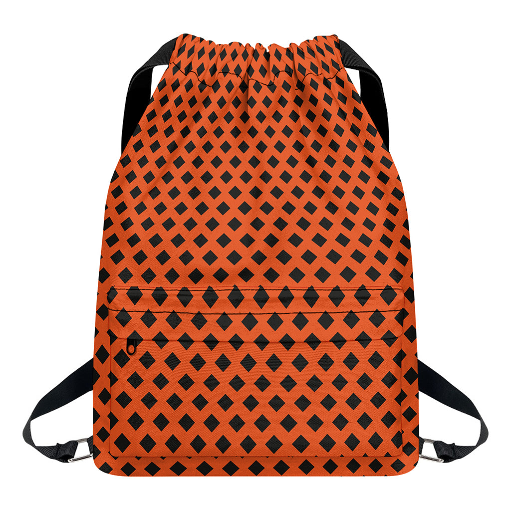Orange Halloween Pattern Print Drawstring Backpack