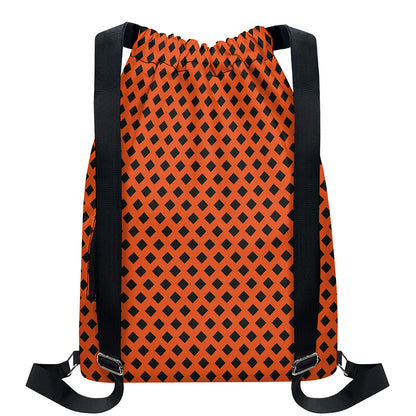 Orange Halloween Pattern Print Drawstring Backpack