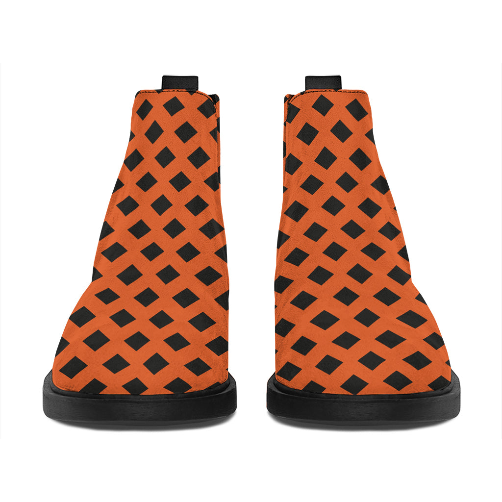Orange Halloween Pattern Print Flat Ankle Boots