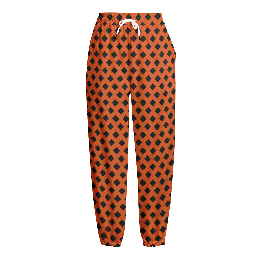 Orange Halloween Pattern Print Fleece Lined Knit Pants
