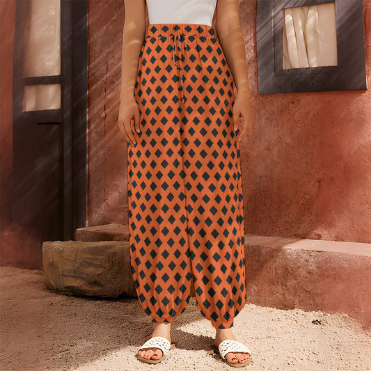Orange Halloween Pattern Print Harem Pants