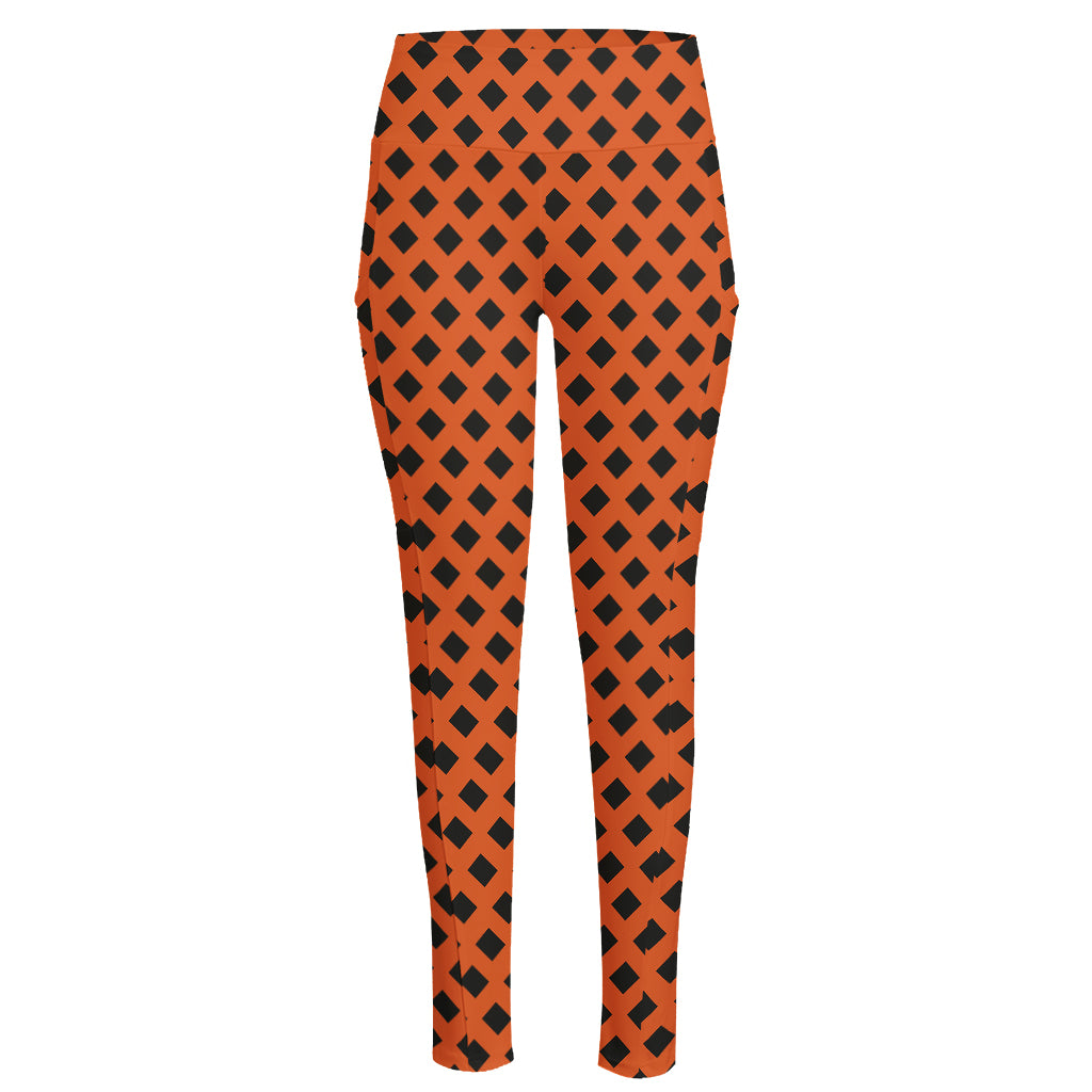 Orange Halloween Pattern Print High-Waisted Pocket Leggings