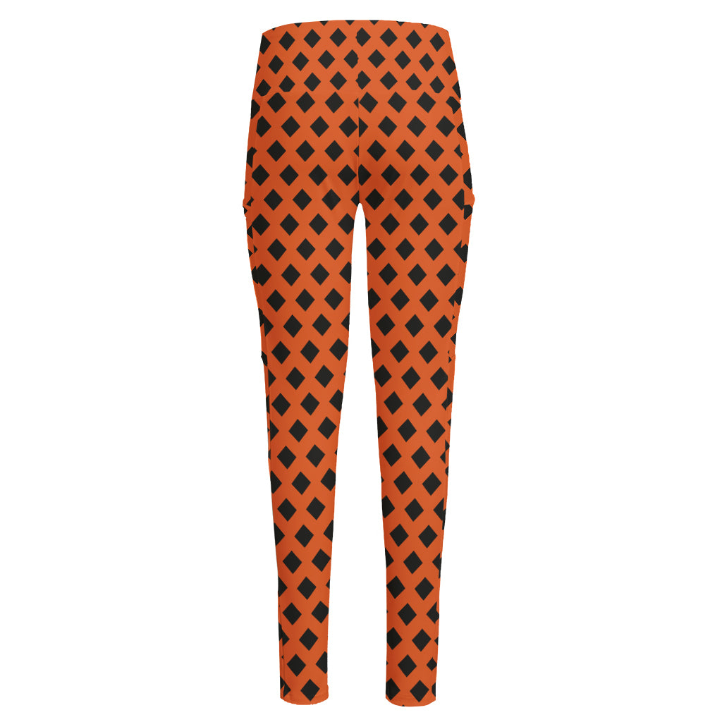 Orange Halloween Pattern Print High-Waisted Pocket Leggings