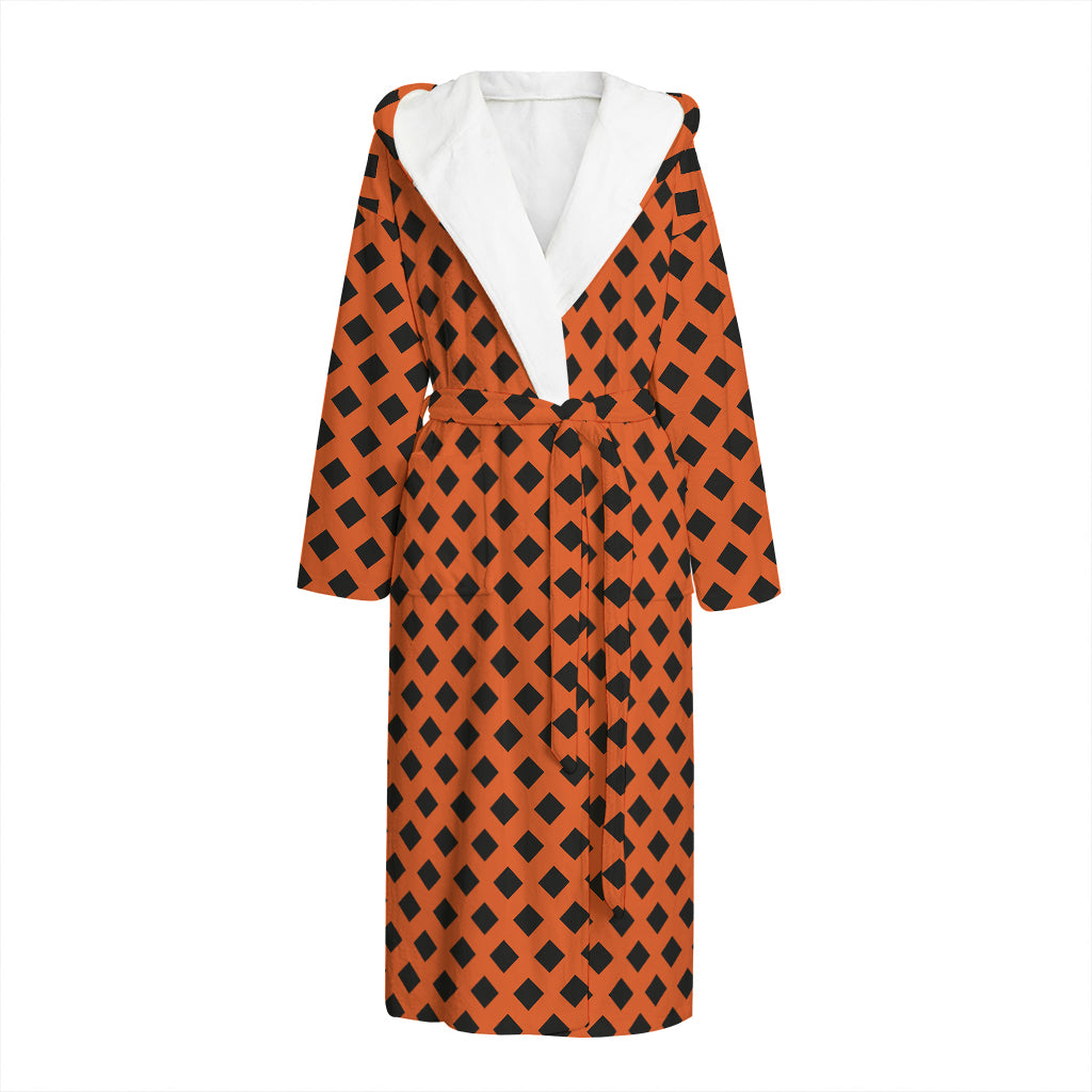 Orange Halloween Pattern Print Hooded Bathrobe