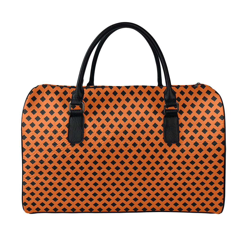 Orange Halloween Pattern Print Leather Duffle Bag
