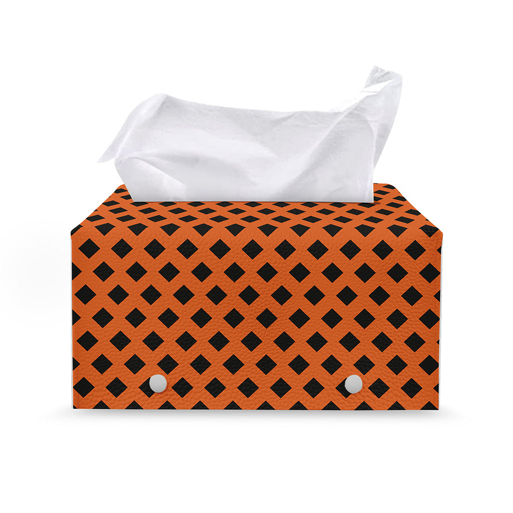 Orange Halloween Pattern Print Leather Tissue Box Cover
