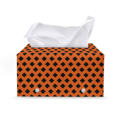 Orange Halloween Pattern Print Leather Tissue Box Cover
