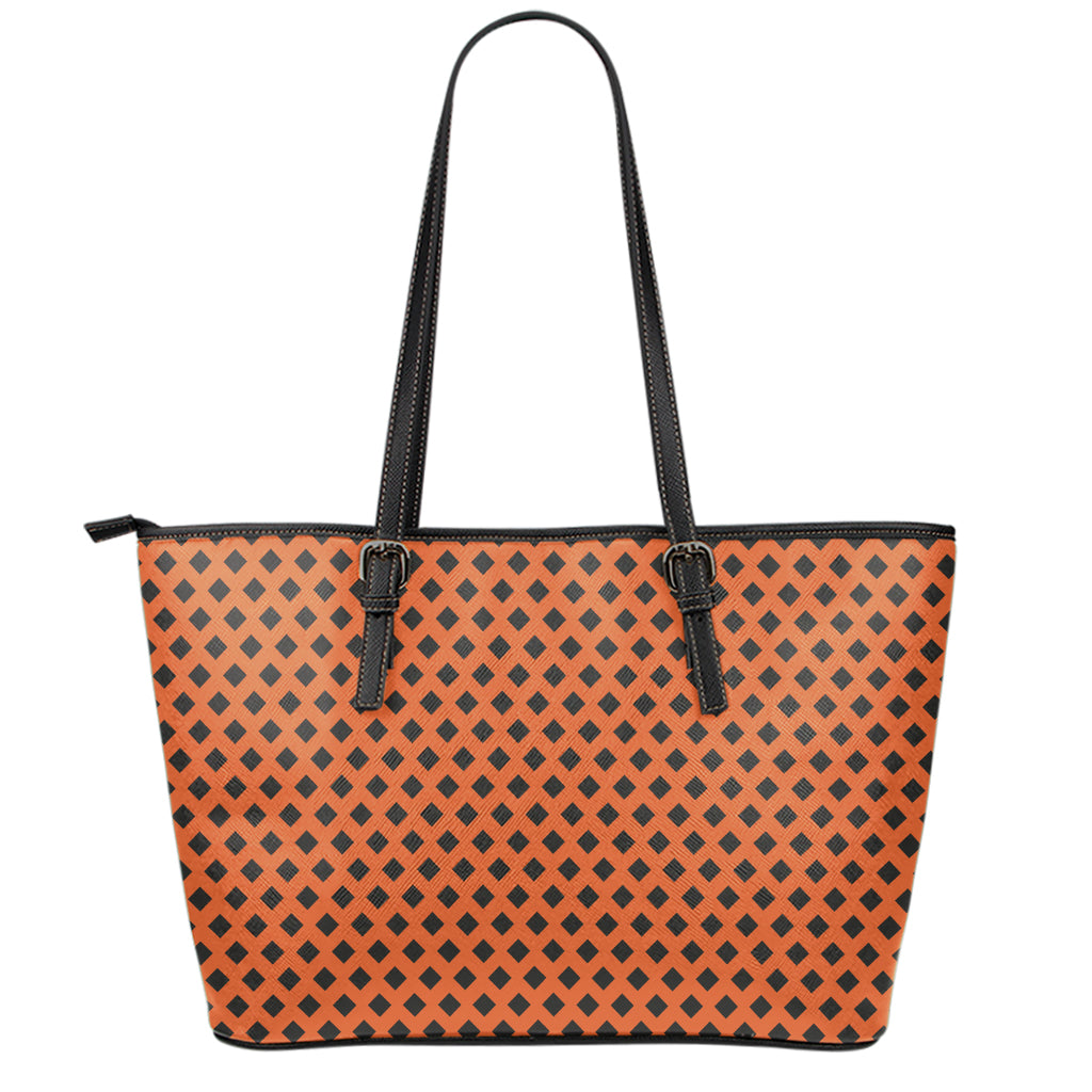 Orange Halloween Pattern Print Leather Tote Bag