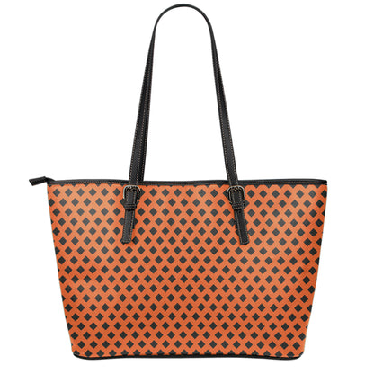 Orange Halloween Pattern Print Leather Tote Bag