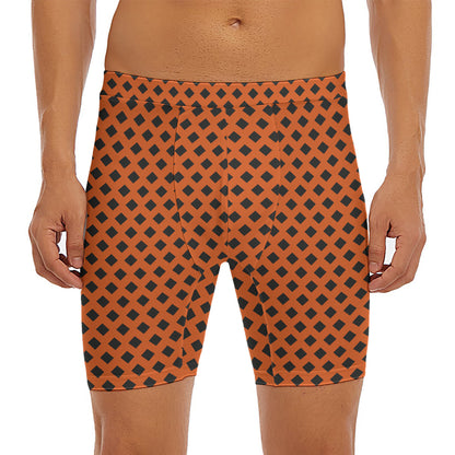 Orange Halloween Pattern Print Men's Long Boxer Briefs