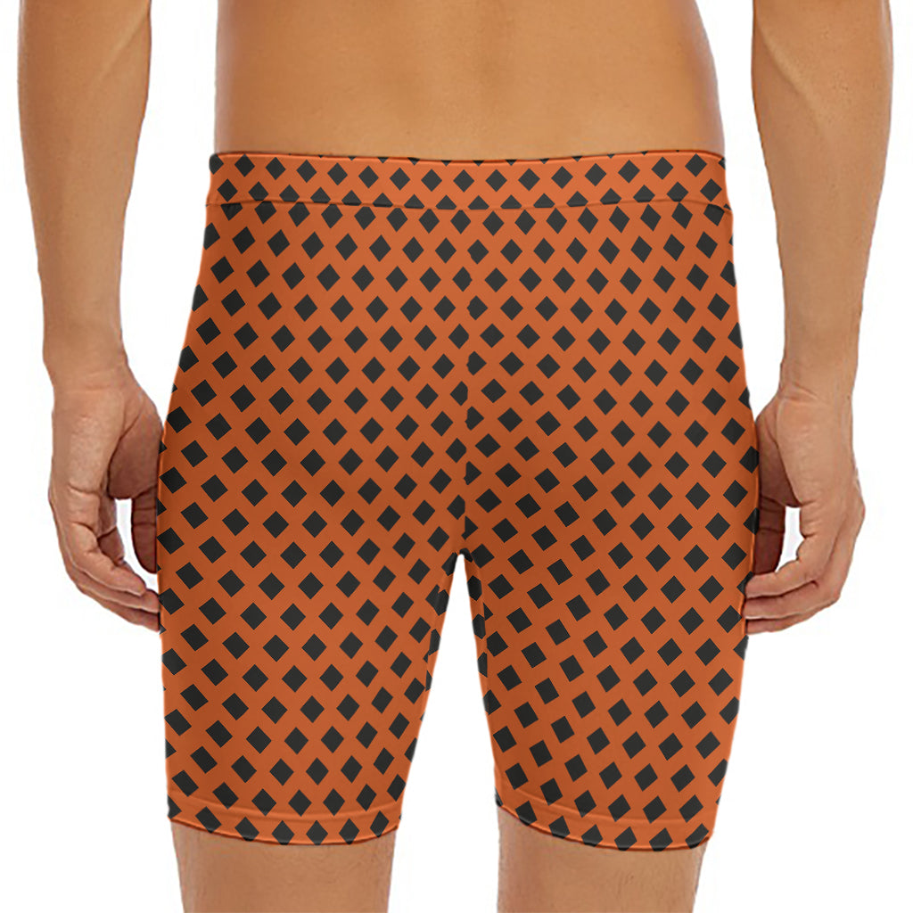 Orange Halloween Pattern Print Men's Long Boxer Briefs