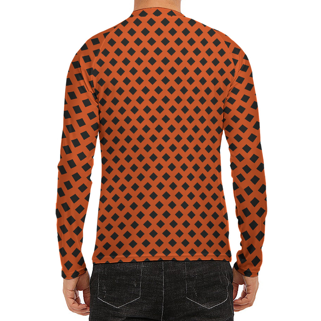 Orange Halloween Pattern Print Men's Long Sleeve Rash Guard