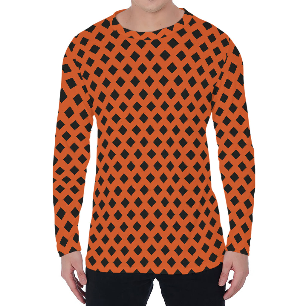 Orange Halloween Pattern Print Men's Long Sleeve T-Shirt