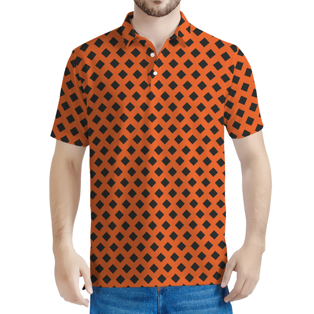 Orange Halloween Pattern Print Men's Polo Shirt