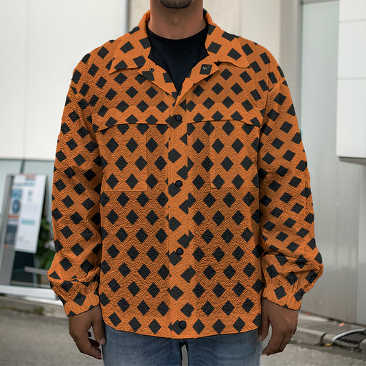 Orange Halloween Pattern Print Men's Shirt Jacket