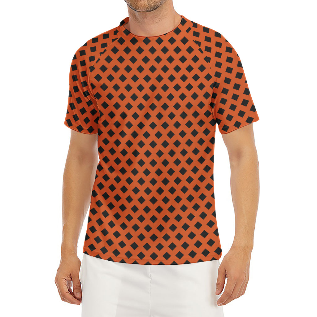 Orange Halloween Pattern Print Men's Short Sleeve Rash Guard