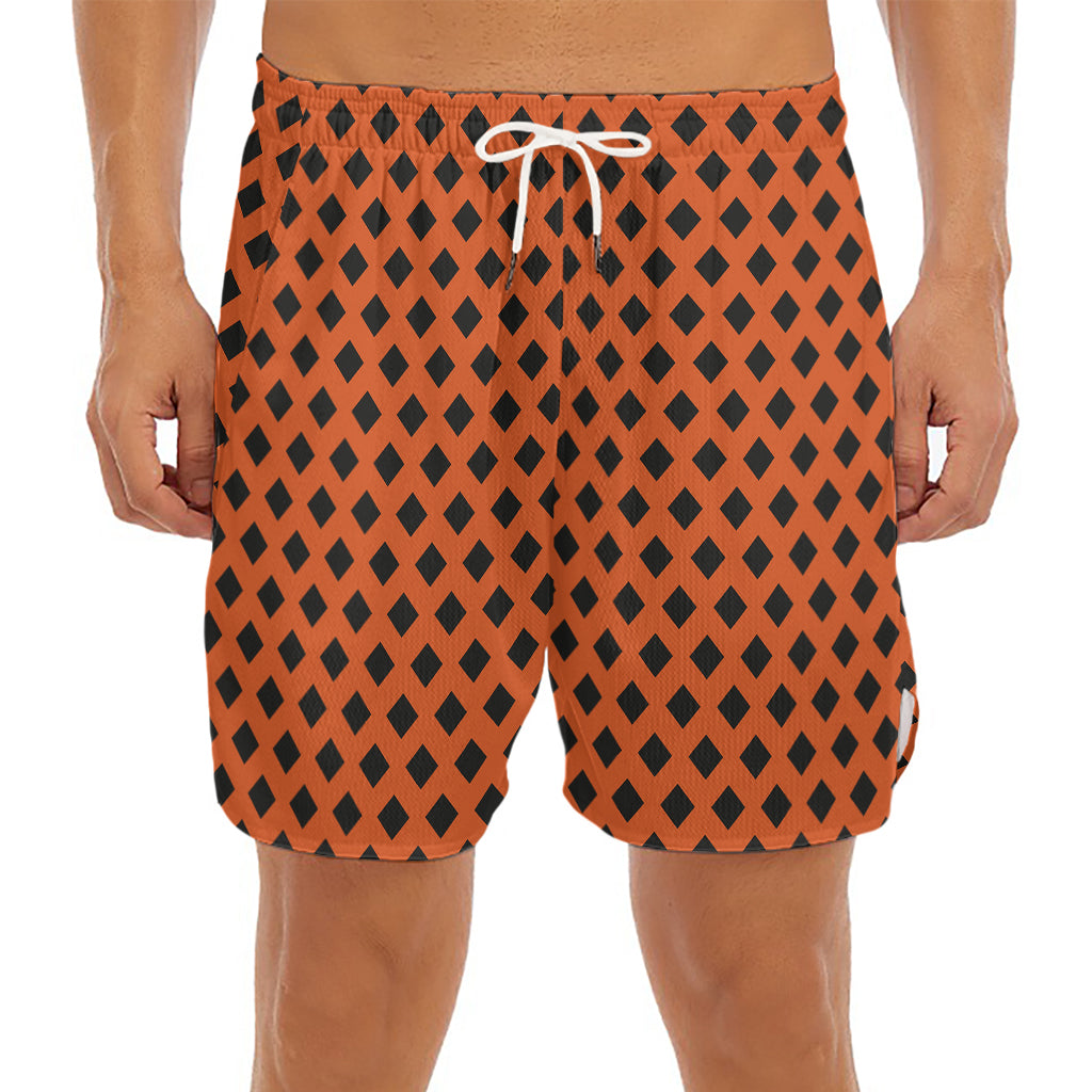 Orange Halloween Pattern Print Men's Split Running Shorts