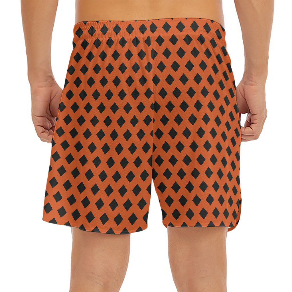 Orange Halloween Pattern Print Men's Split Running Shorts
