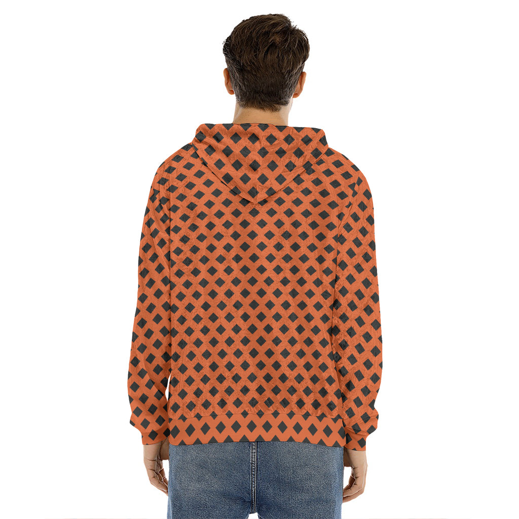 Orange Halloween Pattern Print Men's Velvet Pullover Hoodie
