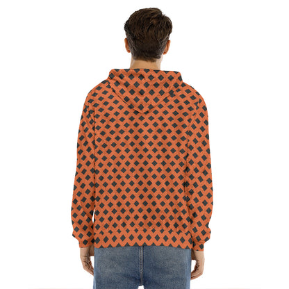 Orange Halloween Pattern Print Men's Velvet Pullover Hoodie