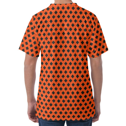 Orange Halloween Pattern Print Men's Velvet T-Shirt