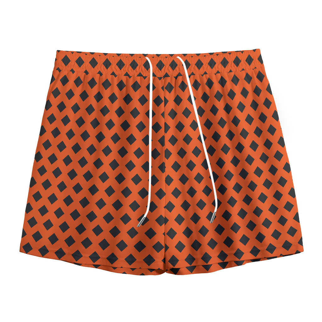 Orange Halloween Pattern Print Mesh Shorts