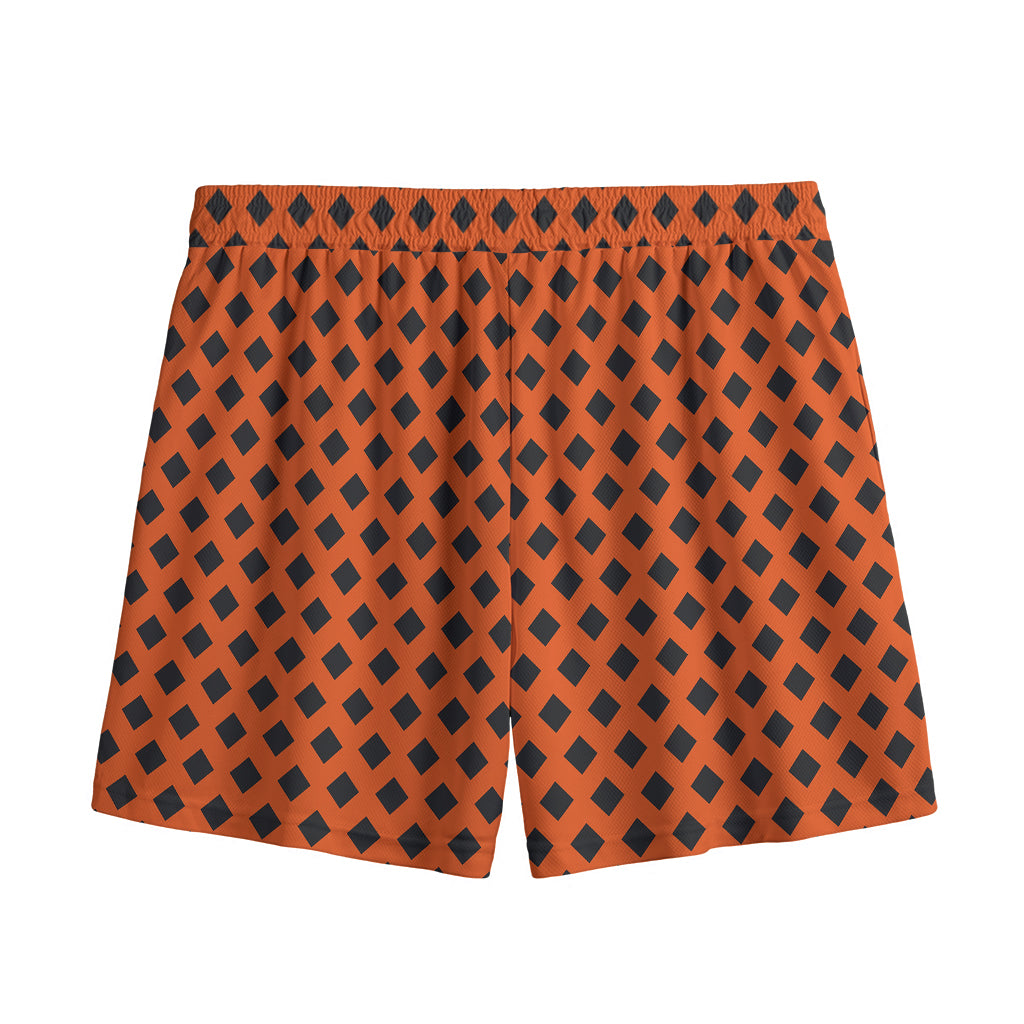 Orange Halloween Pattern Print Mesh Shorts