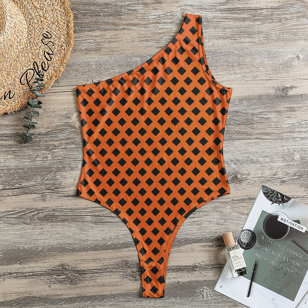 Orange Halloween Pattern Print One Shoulder Bodysuit
