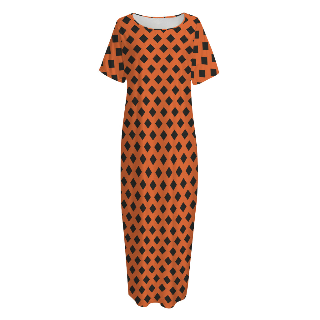 Orange Halloween Pattern Print Short Sleeve Long Nightdress