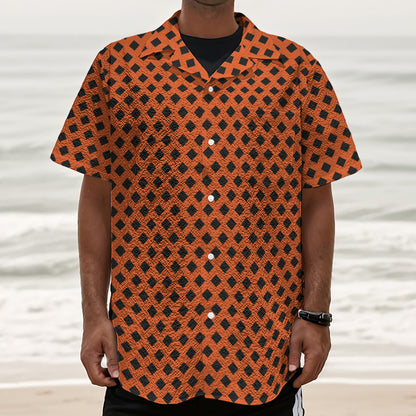 Orange Halloween Pattern Print Textured Short Sleeve Shirt