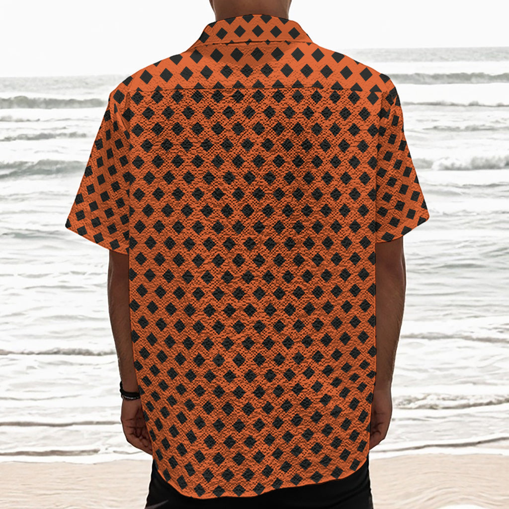 Orange Halloween Pattern Print Textured Short Sleeve Shirt