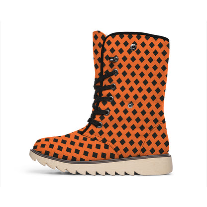 Orange Halloween Pattern Print Winter Boots