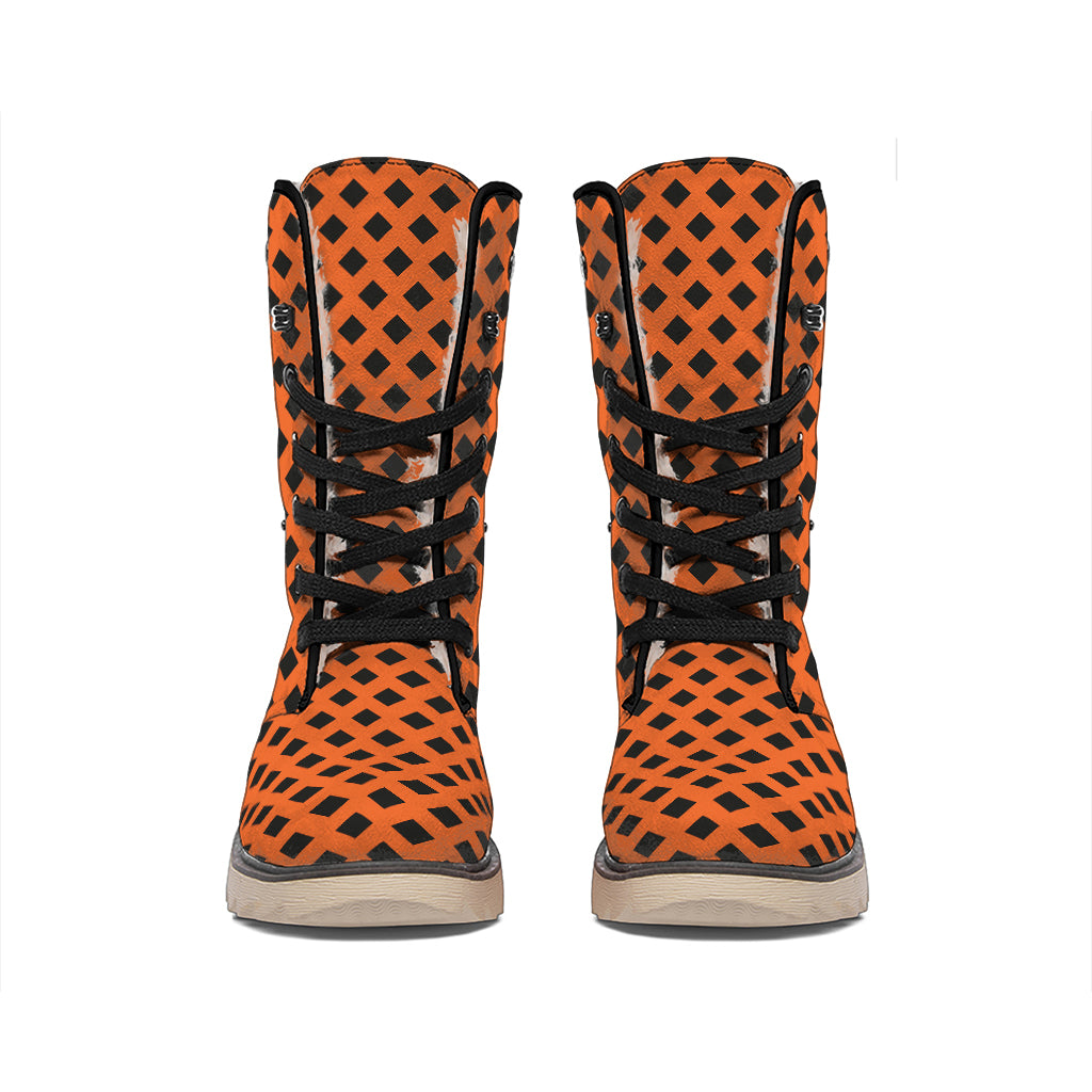 Orange Halloween Pattern Print Winter Boots