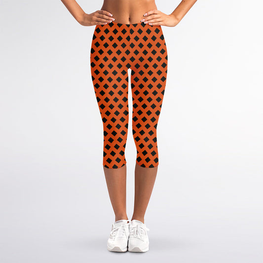 Orange Halloween Pattern Print Women's Capri Leggings