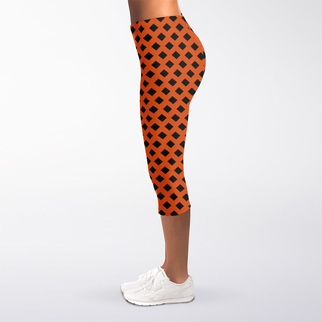 Orange Halloween Pattern Print Women's Capri Leggings