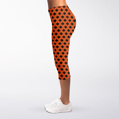 Orange Halloween Pattern Print Women's Capri Leggings
