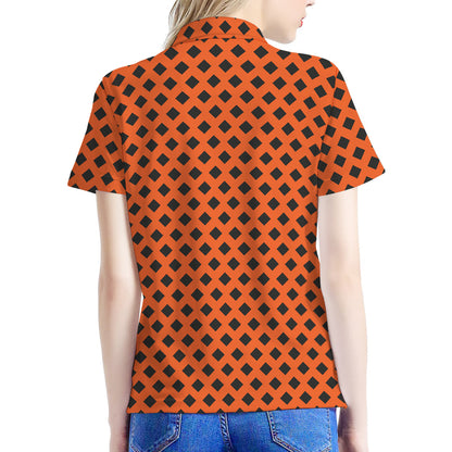 Orange Halloween Pattern Print Women's Polo Shirt
