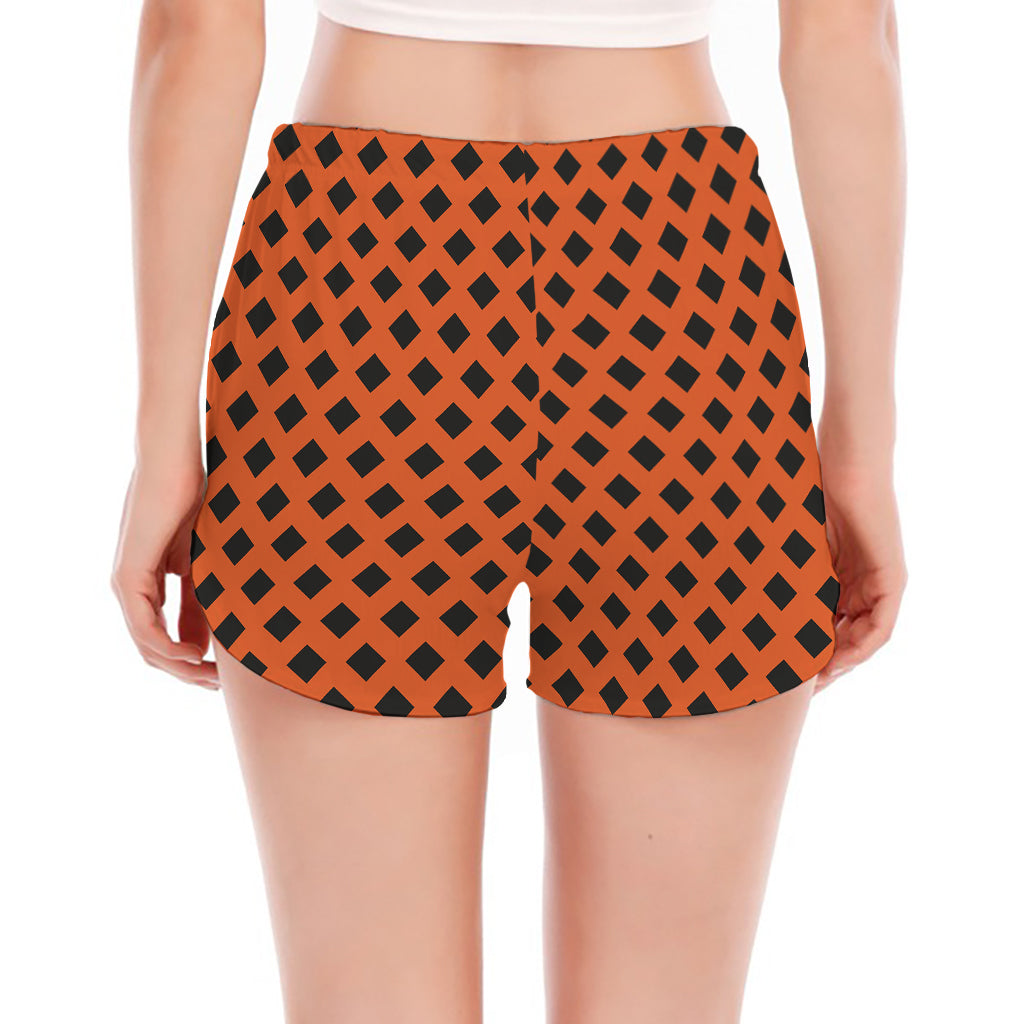 Orange Halloween Pattern Print Women's Split Running Shorts
