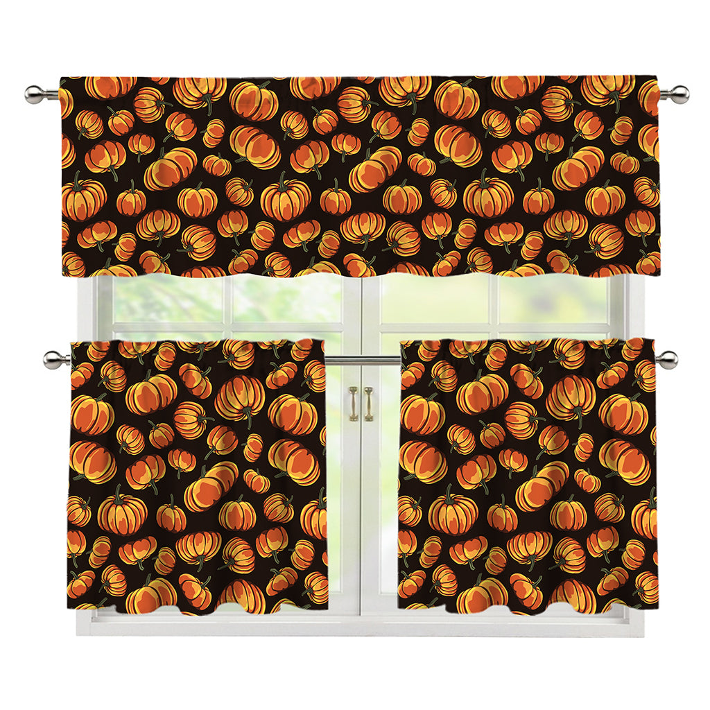Orange Halloween Pumpkin Pattern Print 3 Piece Kitchen Curtains