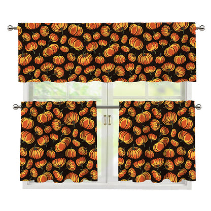 Orange Halloween Pumpkin Pattern Print 3 Piece Kitchen Curtains