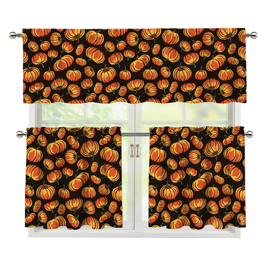 Orange Halloween Pumpkin Pattern Print 3 Piece Kitchen Curtains