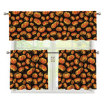 Orange Halloween Pumpkin Pattern Print 3 Piece Kitchen Curtains