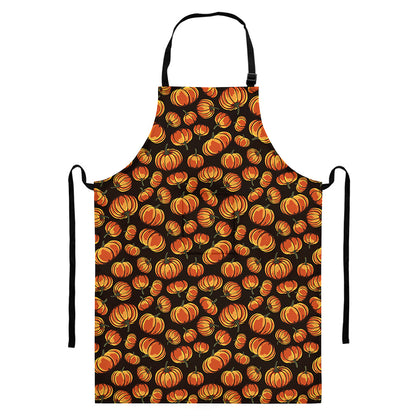 Orange Halloween Pumpkin Pattern Print Bib Apron With Pocket