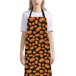 Orange Halloween Pumpkin Pattern Print Bib Apron With Pocket