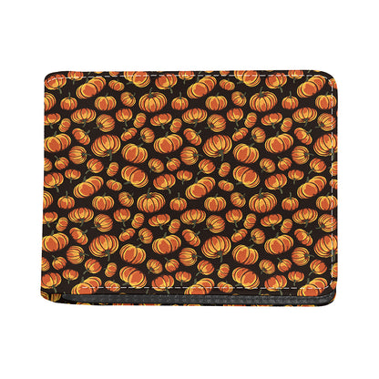 Orange Halloween Pumpkin Pattern Print Bifold Wallet