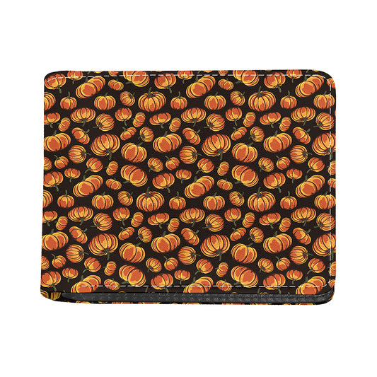 Orange Halloween Pumpkin Pattern Print Bifold Wallet