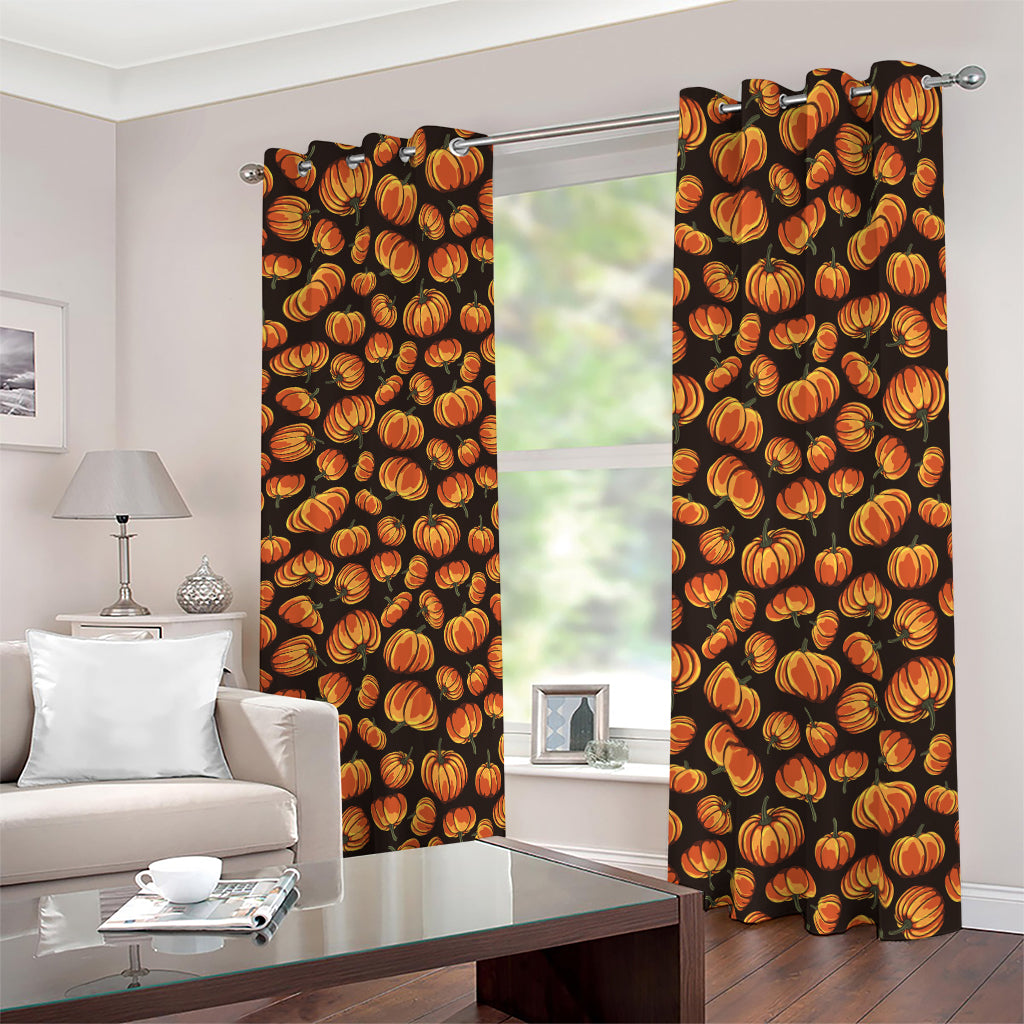 Orange Halloween Pumpkin Pattern Print Blackout Grommet Curtains